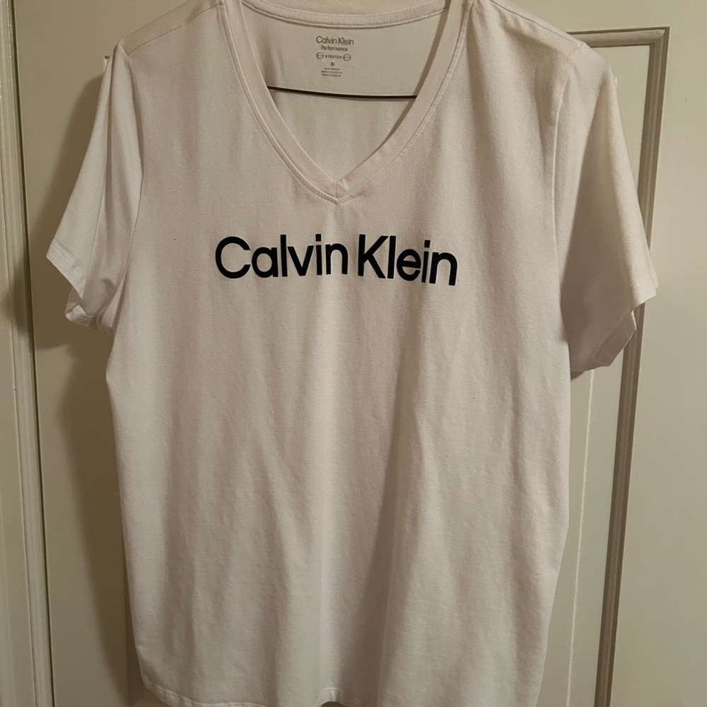 Calvin Klein White Tee with Black Logo in a new